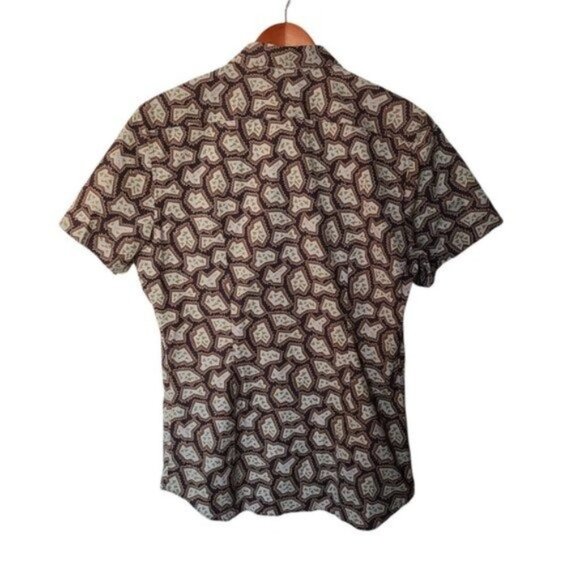 Miu Miu Mens Casual Button Down Shirt Graphic Print Logo All Over Green Brown - Picture 11 of 16